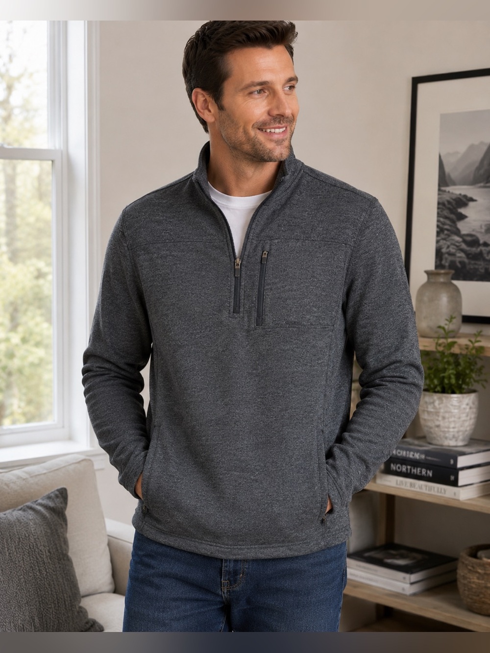 Wool & Prince Merino Wool Quarter Zip Pullover Men’s Gray Performance Sweater